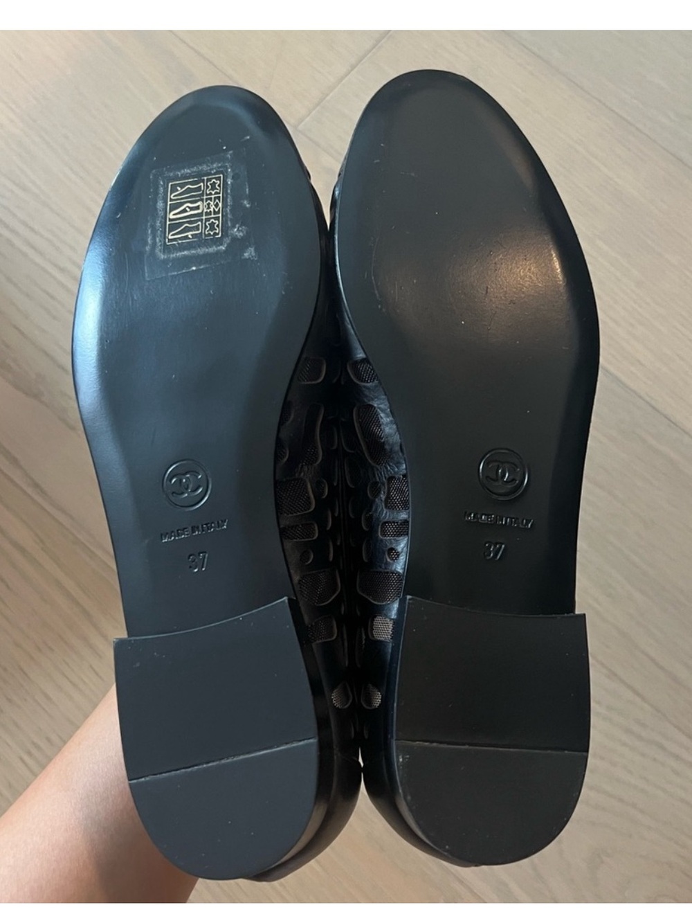 CHANEL Black Perforated Cap-Toe Leather Ballet Flats - Picture 9 of 10